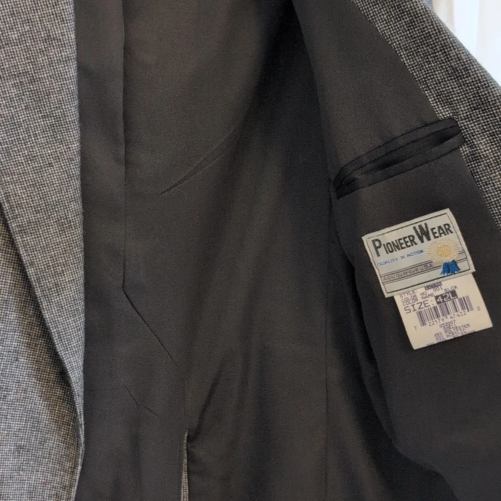 Vtg Pioneer Wear Western Blazer Jacket Black Gray Tweed 42L Men's
